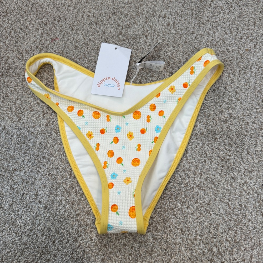 Dippin Daisys Venice Bikini Bottom XS Clementine Orange Floral Waffle D3267JWFLD